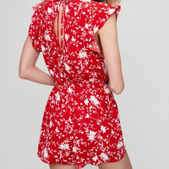 Aritzia Wilfred Red Fleurette Floral Romper - Picture 4 of 11